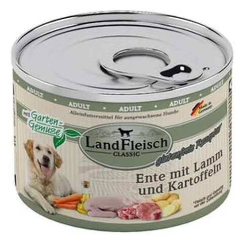 LandFleisch Dog Classic 6x195g, LandFleisch Dog Classic 6x195g reich an Geflügelherzen und Seelachs mit Gartengemüse