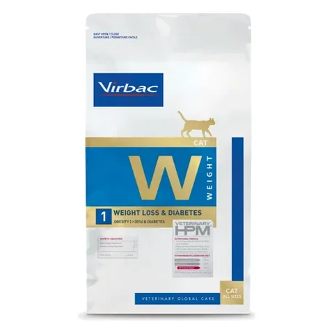 Virbac W1 HPM Veterinarinis sausas maistas katėms turintiems antsvorio ir sergantiems diabetu 7 kg