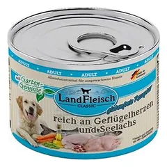 LandFleisch Dog Classic 6x195g, LandFleisch Dog Classic 6x195g reich an Geflügelherzen und Seelachs mit Gartengemüse — 2 nuotrauka